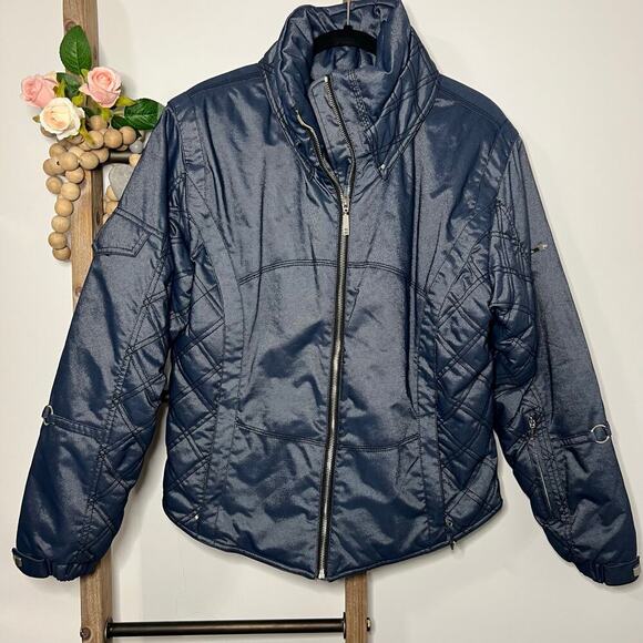 Nils Quilted Metallic Denim Ski‎ Jacket Blue Full Zip Size 12 - Picture 2 of 13